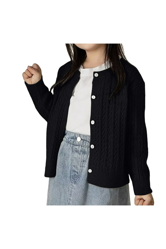 Uniform Cardigan Girls Girls' Fur Trim Hooded Cardigan รขยย Trendy and Warm Outerwear(Black,2-3 Years)
