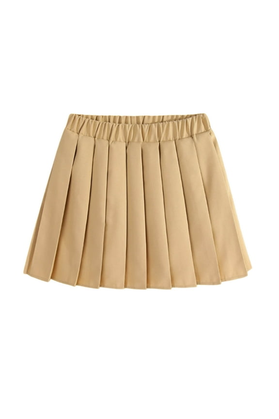 Uniform Skirts for Girls Girls Skirt Casual Flare Plain Pleated Stretch Waist Skirts Uniform Skorts 2-9Y 10-18Y(Khaki,2-3 Years)