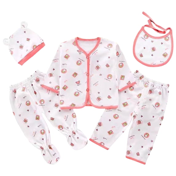 Staki Unisex Baby Clothes 5 Piece Layette Sets Cotton 0-3 Months Clothes Outfits for Baby Boys Girls Gift Set (Tops+Hat+Pants+Bib)(Red,One Size)
