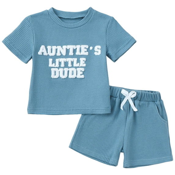Staki Vacation Outfits Girls Toddler Baby Girl Summer Clothes Cotton Cute Summer Outfits Short Sleeves 2 Pieces Shorts Set 6M 12M 24M Blue,0-6 Months