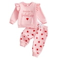 thumbnail image 1 of Staki Valentine Outfits for Girls Toddler Bell Bottom Outfit Baby Girl Valentines Day Clothes Waffle Knit Sweatshirt Flare Pants Set 0-24M 2-3T(Red,18-24 Months), 1 of 8