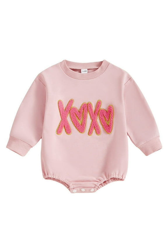 Valentine's Day Toddler Newborn Infant Valentines Baby Girl Outfit Love Print Romper Drees Ruffles Bodysuit Jumpsuit Clothes and Headband 0-18M(Pink,6-12 Months)