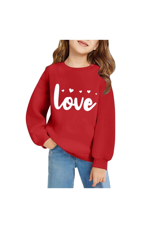 Valentines Shirt Girls Valentine Shirts Long Sleeve Love Heart Tops for Kid 1-6Y(Pink,4-5 Years)