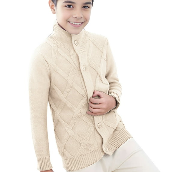 Staki White Sweater Boys Cardigan Sweater Button Up Knit Outerwear Long Sleeve Coat Casual Jacket (White,7-8 Years)