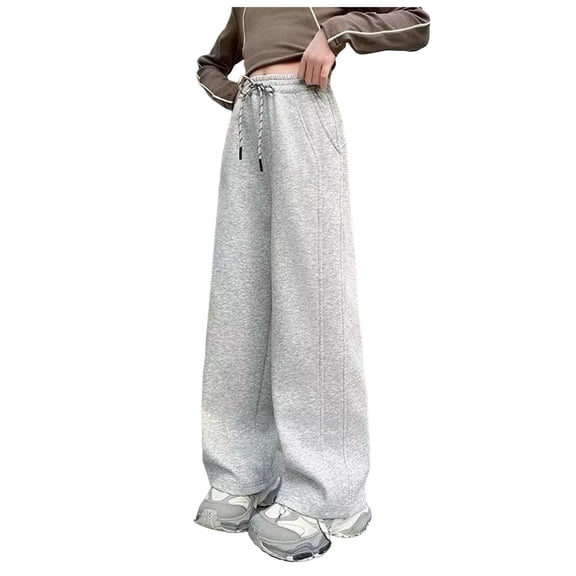 Staki Wide Leg Sweatpants for Girls Girls Wide Straight Leg Loose Sweatpants Elastic Waist Drawstring Jogger Pants 4-9Y 10-14Y(Gray,4-5 Years)