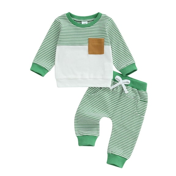 Staki Winter Children'S Cotton Clothing Boys' Lifestyle Long Sleeve 2-Piece Set, Loose-fit Top & Sweatpants (Green,0-6 Months)