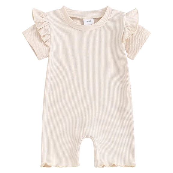 Staki Winter Clothes Girl Baby Girl Outfit Romper Onesie Cute Ribbed Knit Jumpsuit Winter Clothes(Beige,6-12 Months)