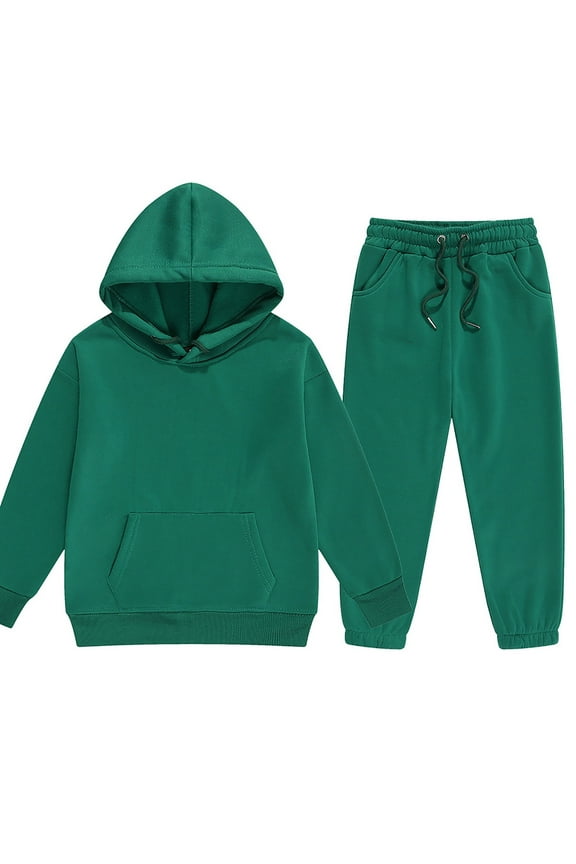 Winter Clothes for Boys Boys' Fleece Hooded Sweatshirt & Jogger Pants 2-Piece Outfit Set(Green,10-11 Years)