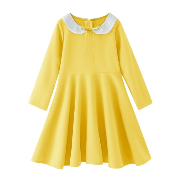 Staki Winter Dresses for Toddler Girls Ruffle Long Sleeve Baby Girls Sweater Dress Holiday Toddler Fall Dress for Girls(Yellow,3-4 Years)