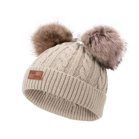 Staki Winter Hat for Toddler Girl Baby Hats,Soft Warm Winter Knit Baby Beanie Hat with Earflap,Cute Pom-pom Ears Fall Winter Caps for Toddler(Beige,1-4 Years)