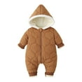thumbnail image 1 of Staki Winter Rompers Baby Snowsuit Winter Romper Hooded Girls Jumpsuit Bear Thick Windproof Cap Infant Winter Clothes 0-3M,6M,9M,12M,18M(Coffee,6-12 Months), 1 of 4