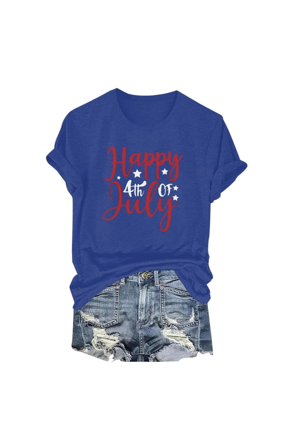 Women Graphic Tees American Flag Patriotic T-Shirt Women 4th of July Shirt USA Flag Stars Stripes Graphic Shirt Summer Casual Tops(Blue,S)