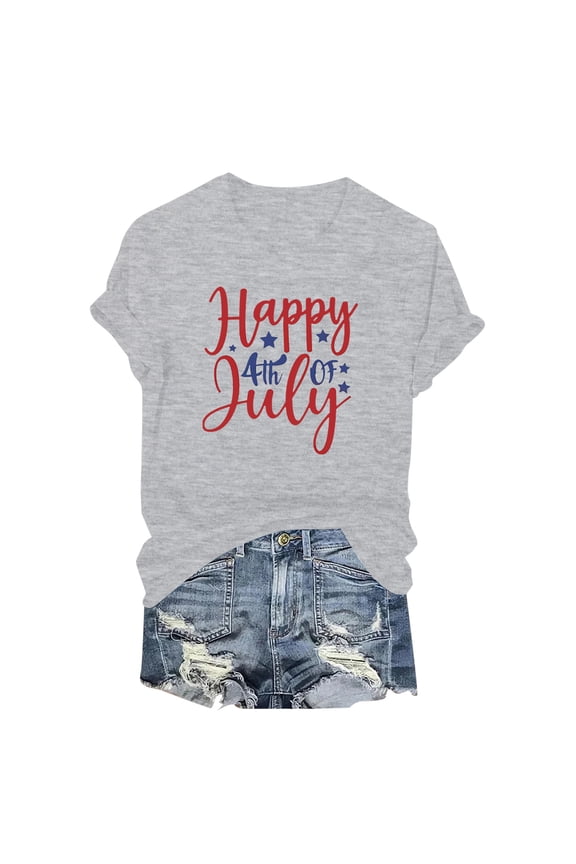 Women Graphic Tees American Flag Patriotic T-Shirt Women 4th of July Shirt USA Flag Stars Stripes Graphic Shirt Summer Casual Tops(Gray,S)