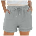 thumbnail image 1 of Staki Women's Linen Shorts with Pockets Drawstring High Elastic Waisted Wide Leg Loose Casual Summer Shorts(Light Gray,L), 1 of 7