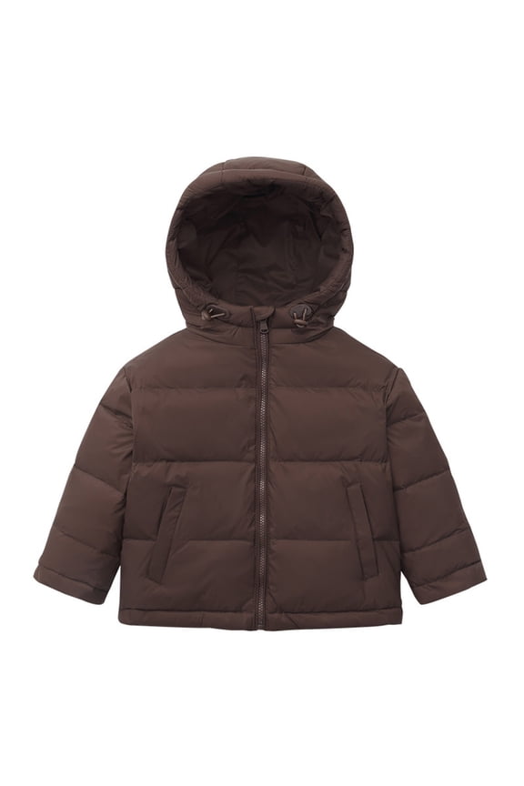 Zip Up Hoodies For Boys' Jacket -Weather Resistant Down Coat for Boys - Insulated Quilted Bubble Puffer(Coffee,5-6 Years)
