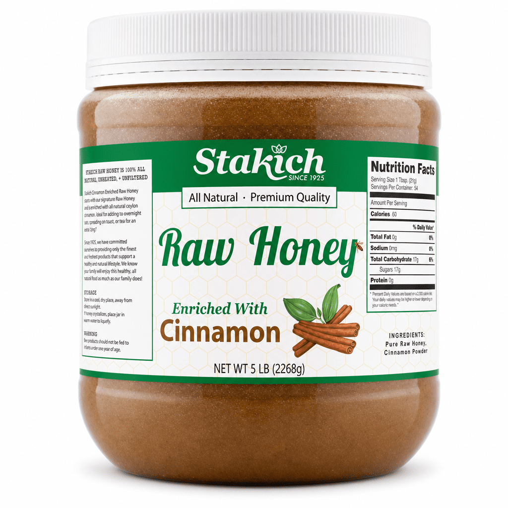 Stakich Cinnamon Enriched Raw Honey, 5.0 Lb