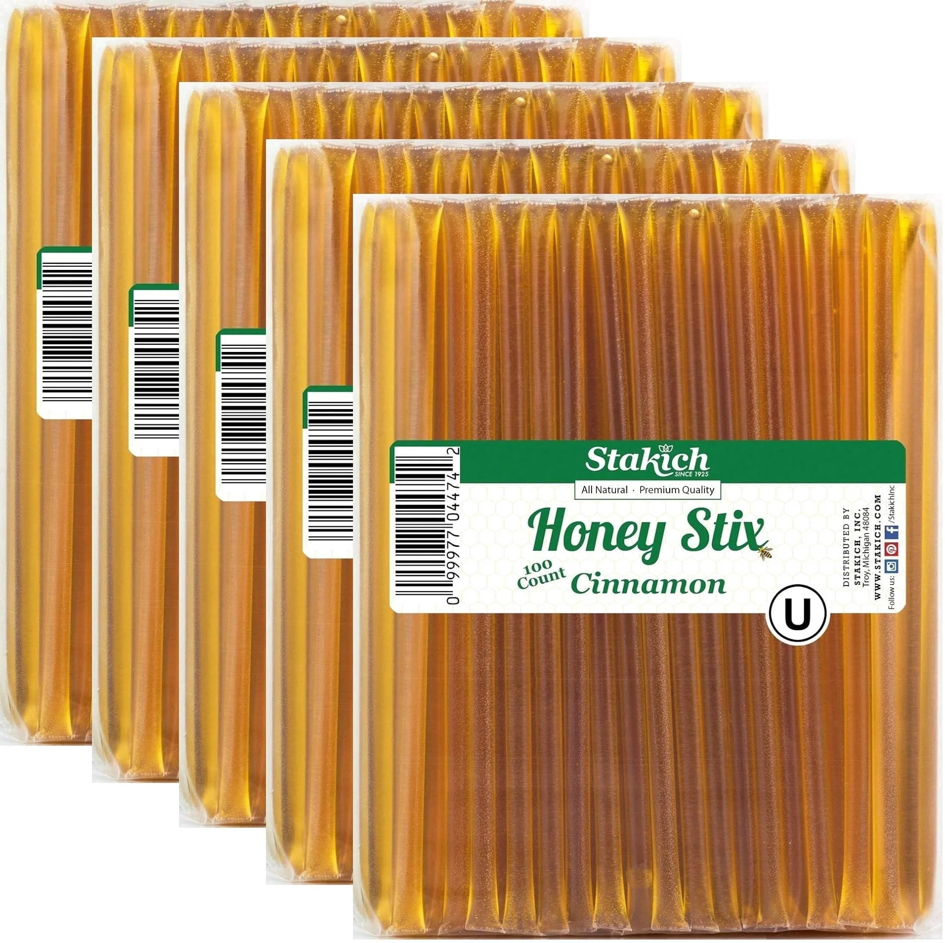 Stakich Cinnamon Grade A Honey Stix - 5 Packs of 100