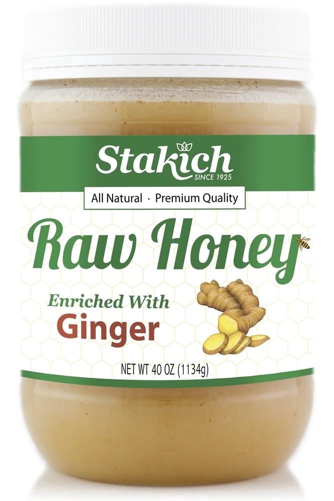 Stakich GINGER Enriched RAW HONEY 40-OZ - 100% Pure, Unprocessed, Unheated