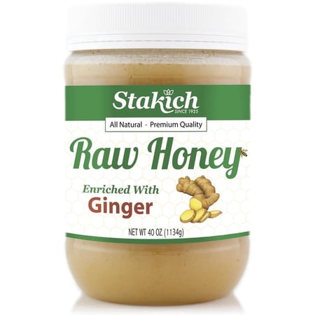 Stakich GINGER Enriched RAW HONEY 40-OZ - 100% Pure, Unprocessed, Unheated
