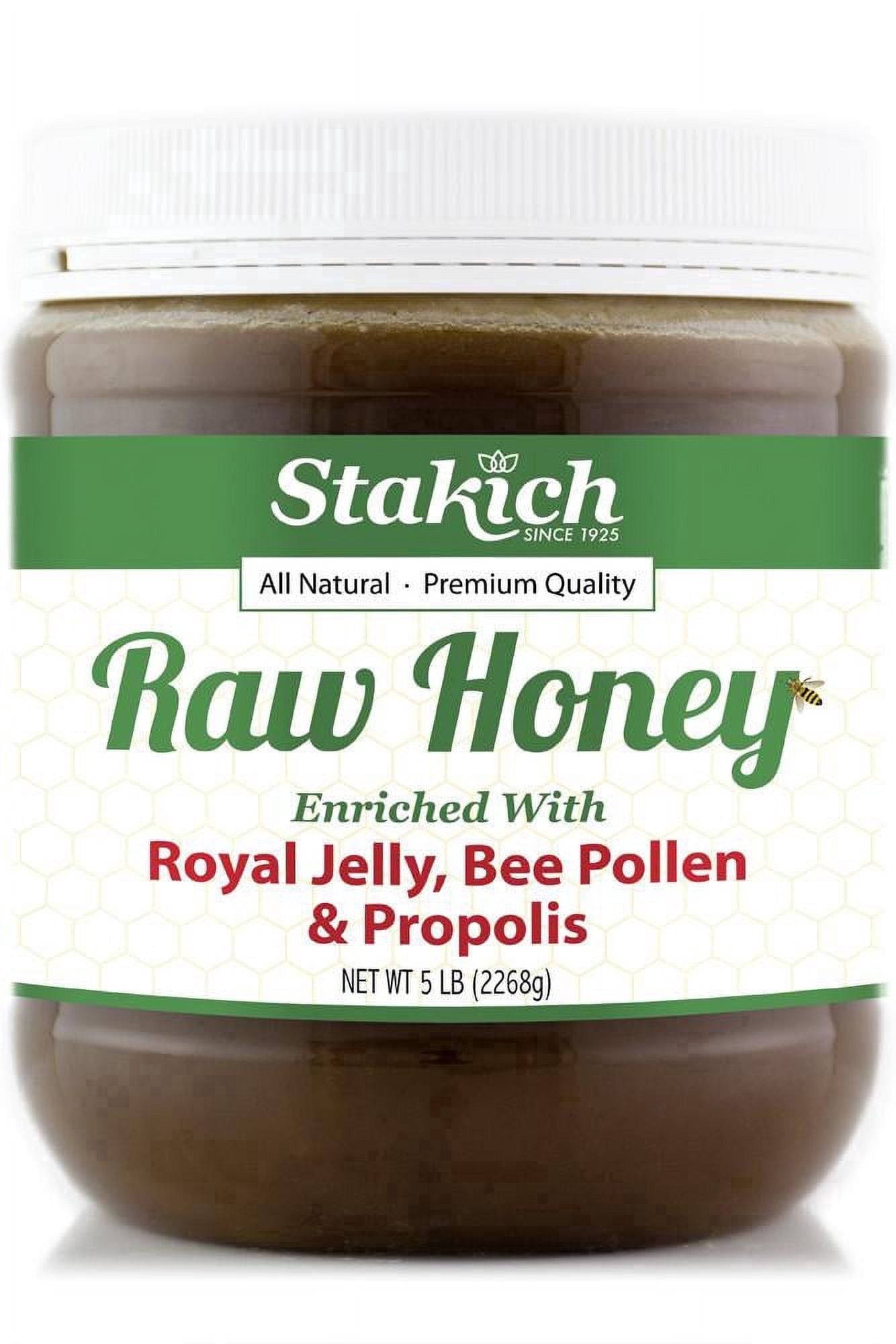 Stakich Raw Honey, Royal Jelly, Bee Pollen & Propolis Enriched, 5.0 Lb