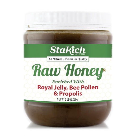 Stakich Raw Honey, Royal Jelly, Bee Pollen & Propolis Enriched, 5.0 Lb