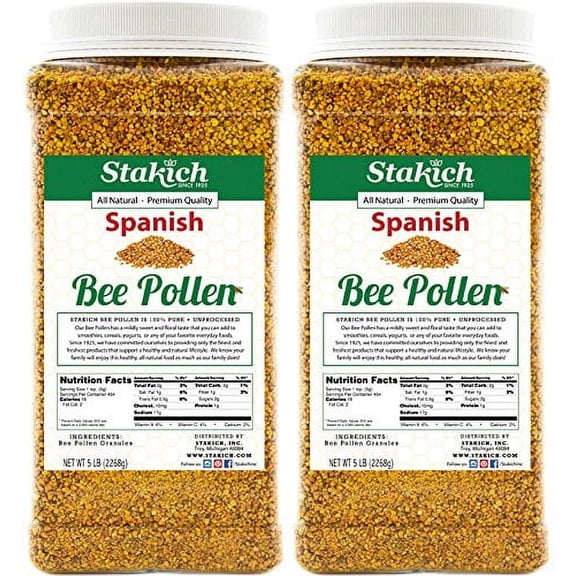 Stakich Spanish Bee Pollen Granules 10 lb - 100% Pure, Natural, Unprocessed - 2 Pack of 5 lb