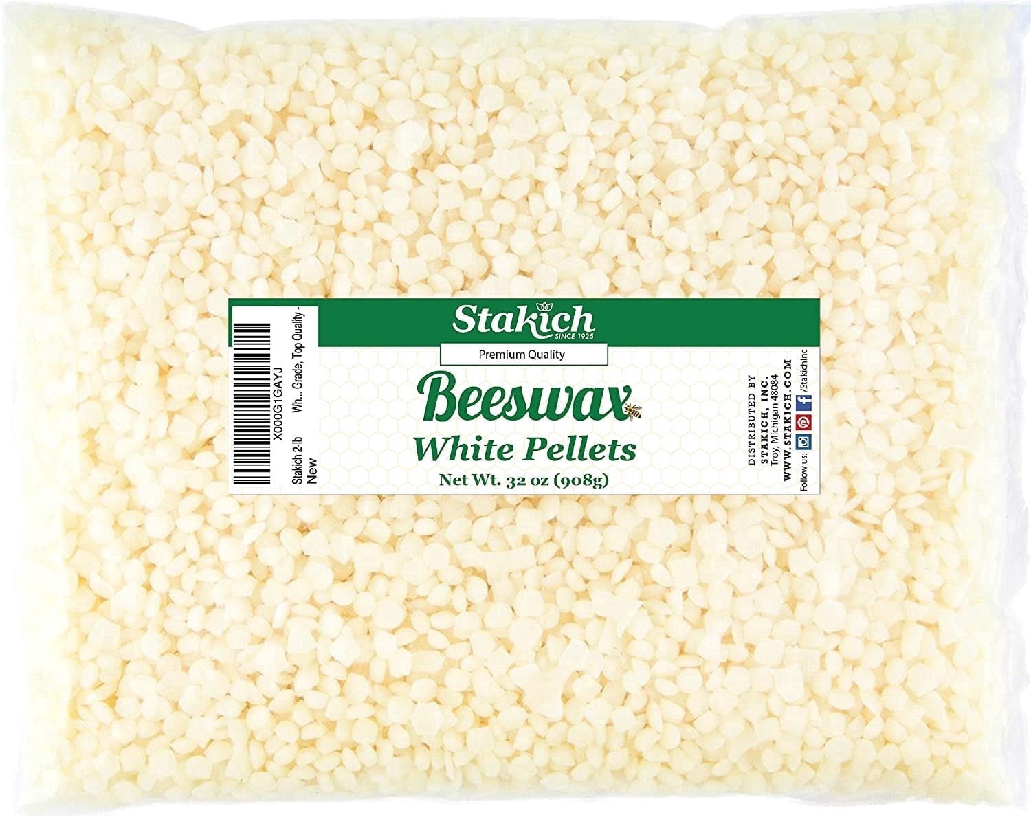 Stakich Beeswax Pellets - For Candle Making - 2 lbs, White