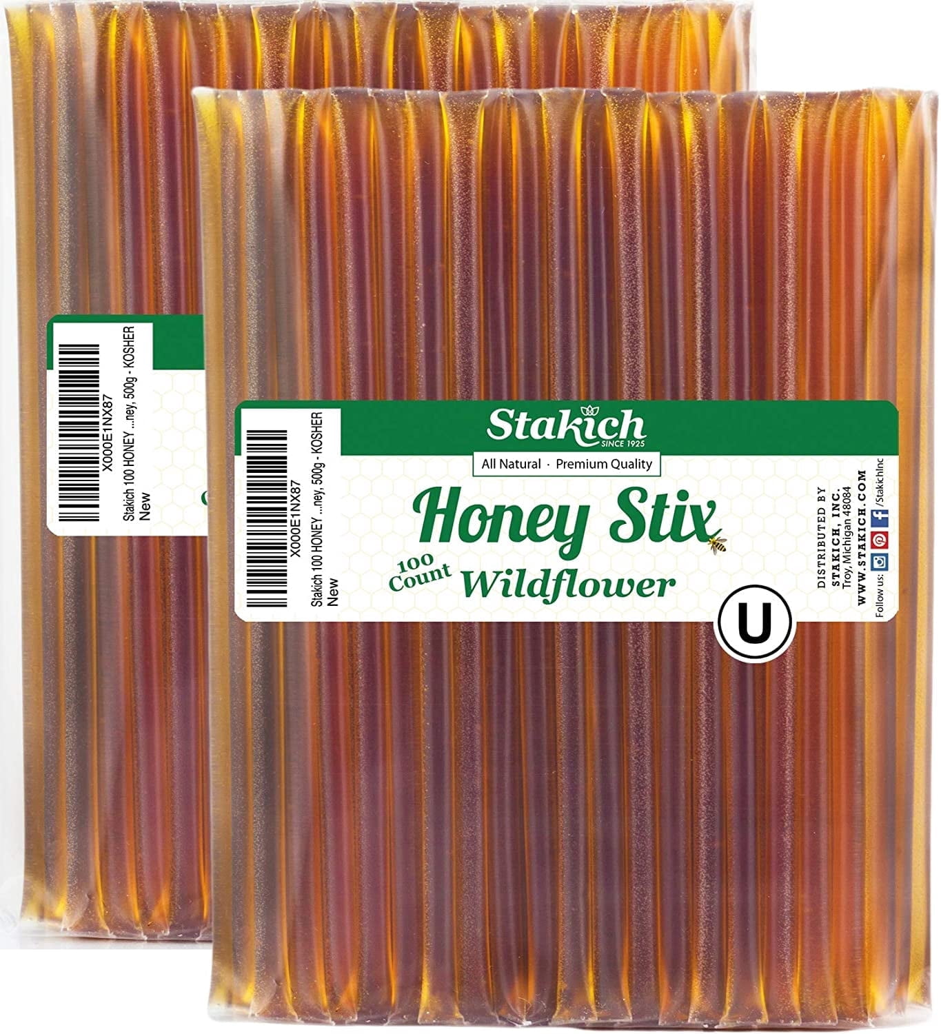Stakich Honey Sticks Wildflower - U.S. Grade A, Kosher - 200 Sticks