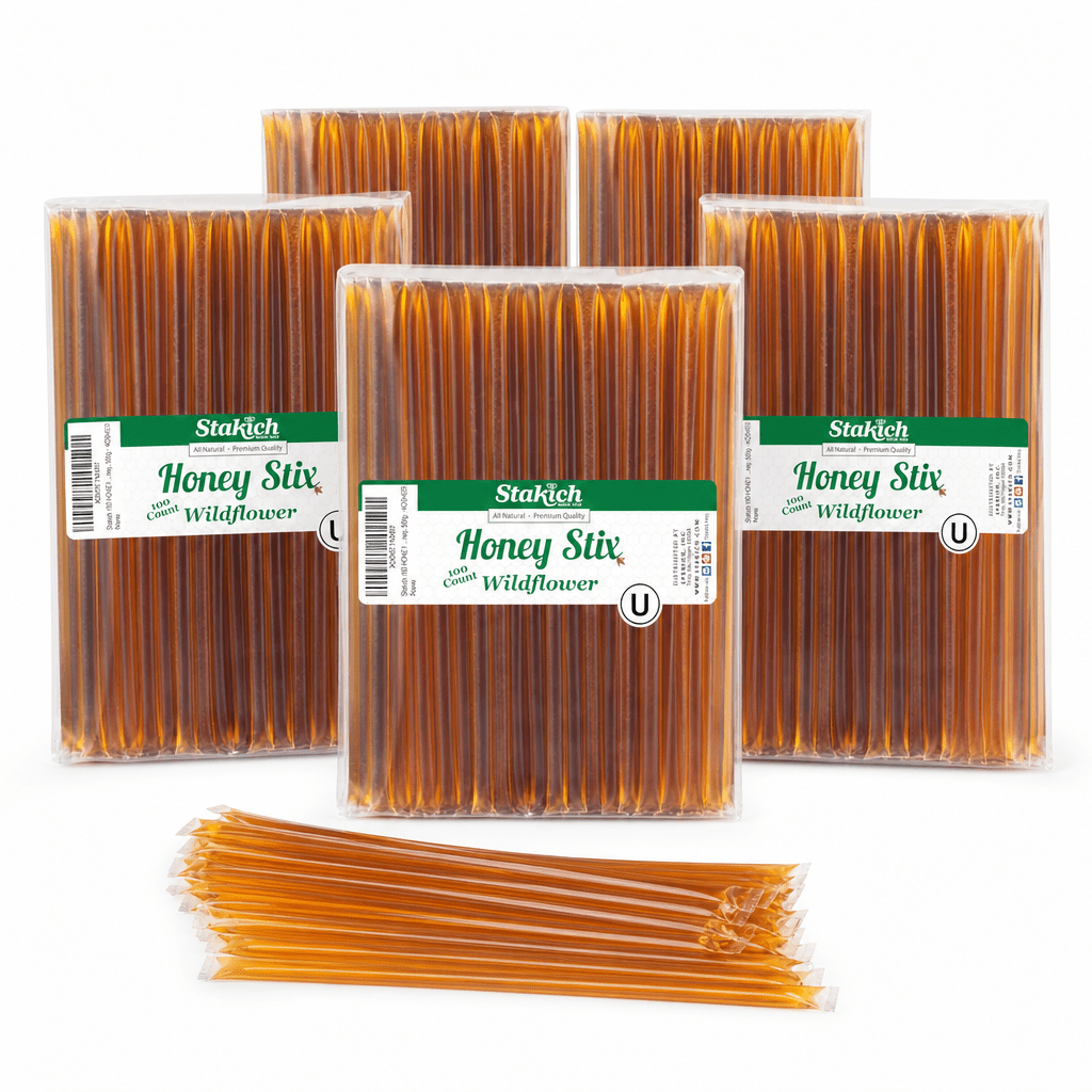 Stakich Wildflower Grade A Honey Stix - 5 Packs of 100