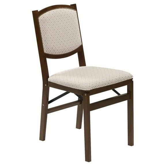 Stakmore Contemporary Premium Solid Wood Dining Compact Folding Chair Set with Fabric Padded Upholstered Seat, Fruitwood, Set of 2