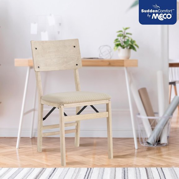 Stakmore  Curved Back Premium Solid Wood Dining Table Folding Chair Set with Fabric Padded Upholstered Seat, Set of 2, Unfinished