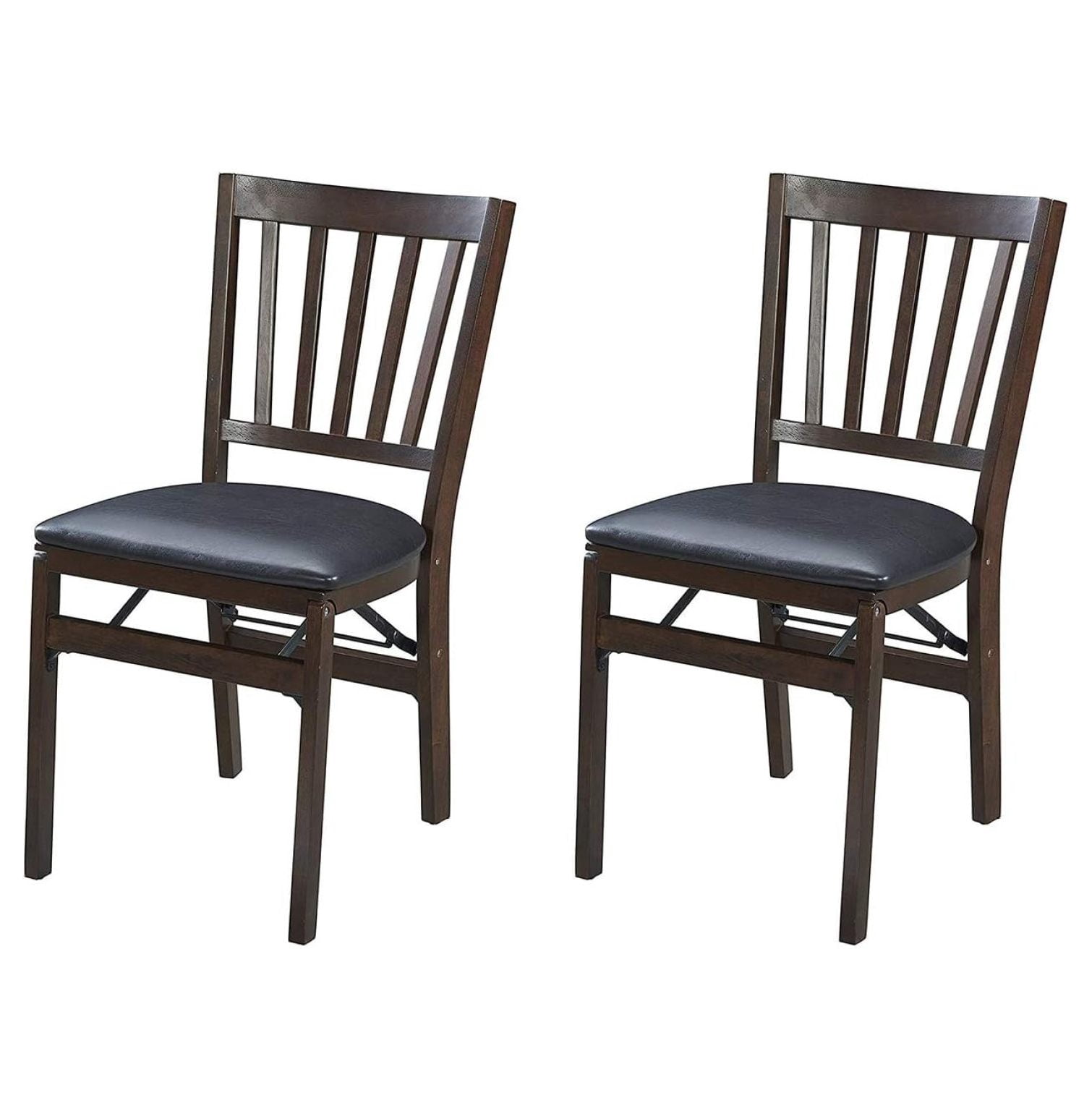 MECO Stakmore Mission Folding Chairs - Solid Wood Dining Chairs With Fabric Seats (2 Pack)
