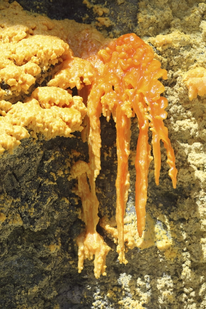 Stalactite formed by molten sulfur Kawah Ijen volcano Java Indonesia Canvas Art - Richard RoscoeStocktrek Images (12 x 18)