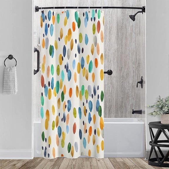 Stall 36"x72"Abstract Bright Watercolor Colorful Spots Shower Curtain Set with Hooks,Abstract Ivory Color Background Bathroom Curtain,Waterproof Bath Curtains for Bathroom Decor