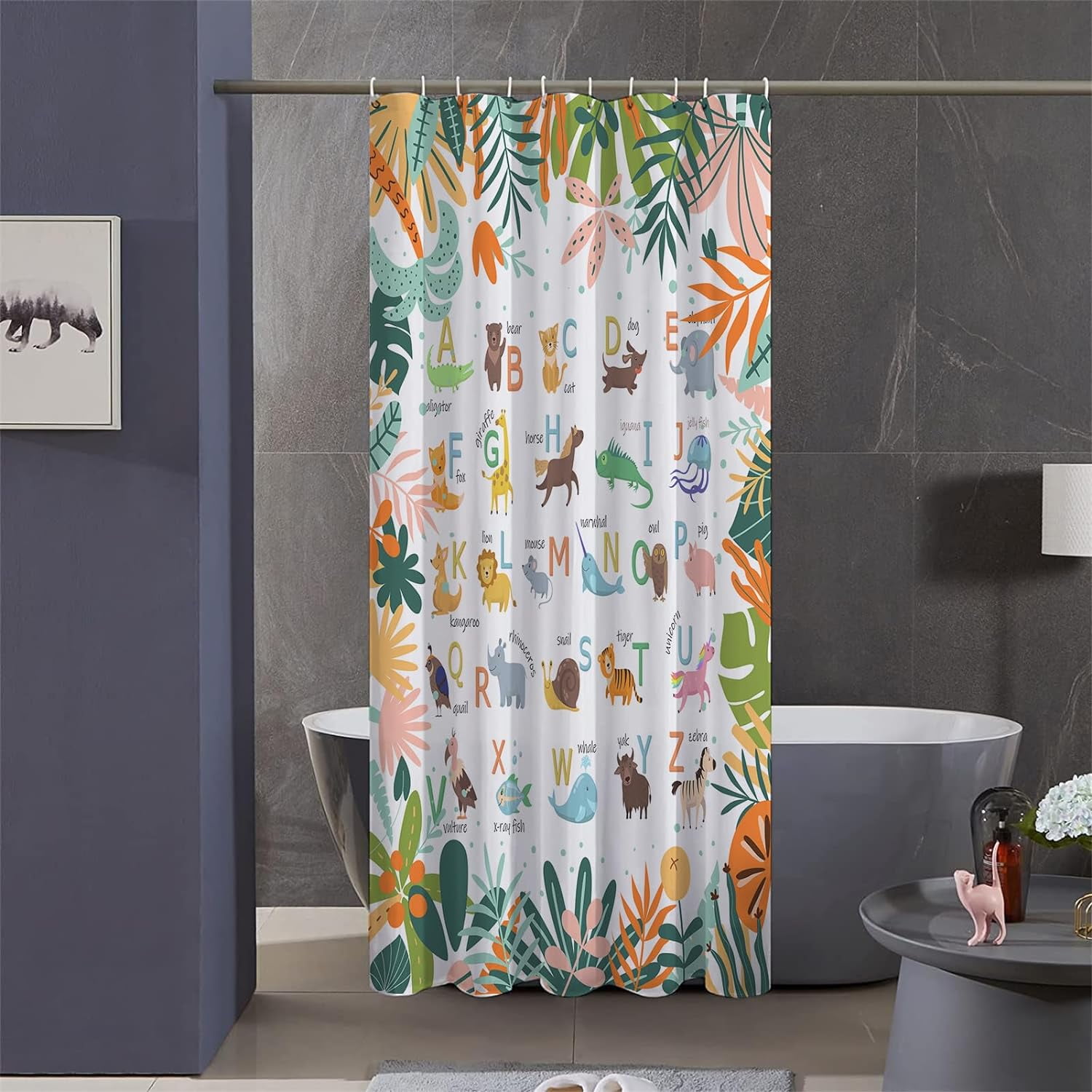 Stall 36"x72" Alphabet Shower Curtain Set with Hooks,Funny Bathroom Curtain Kids Fabric Waterproof Bath Curtain Machine Washable