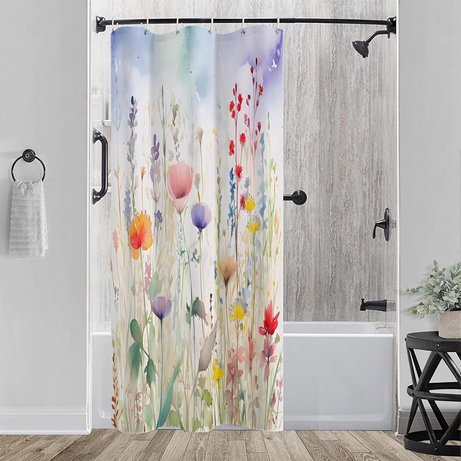 Stall 36"x72"Art Flowers Shower Curtain Set with Hooks Watercolor ...