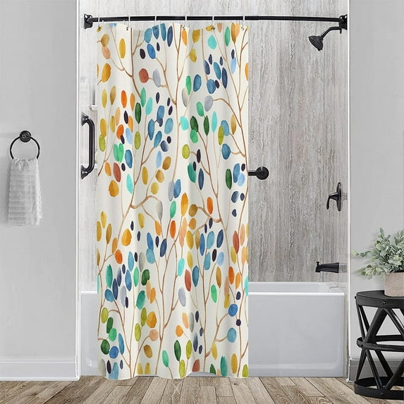 Stall 36"x72" Colorful Leaves Spots on Branches Shower Curtain Set with Hooks,Abstract Ivory Color Background Bathroom Curtain,Modern Minimalist Waterproof Bath Curtains for Bathroom Decor