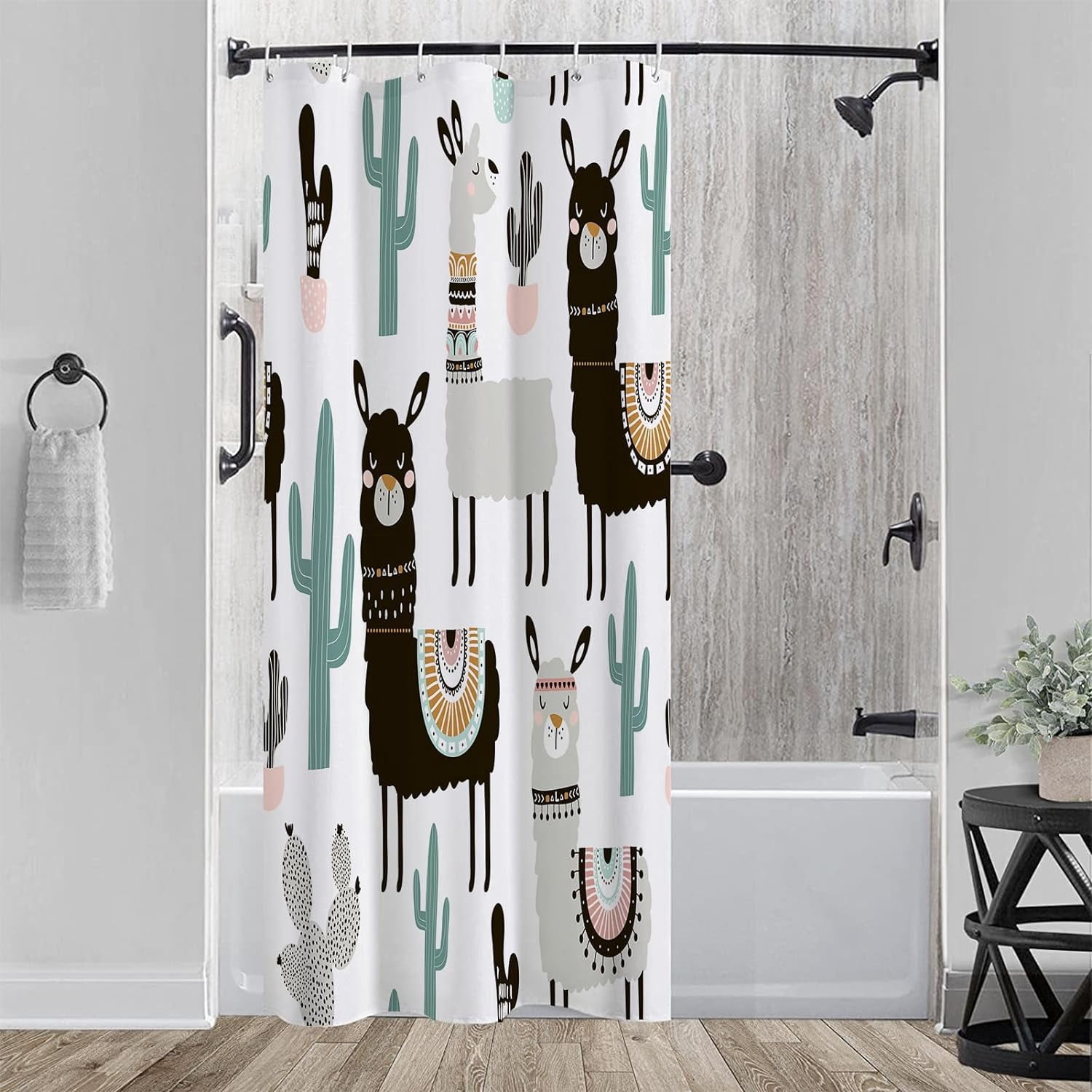 Stall 36"x72" Cute Alpaca Shower Curtain Set with Hooks,Funny Bathroom Curtain Kids Fabric Waterproof Bath Curtain Machine Washable