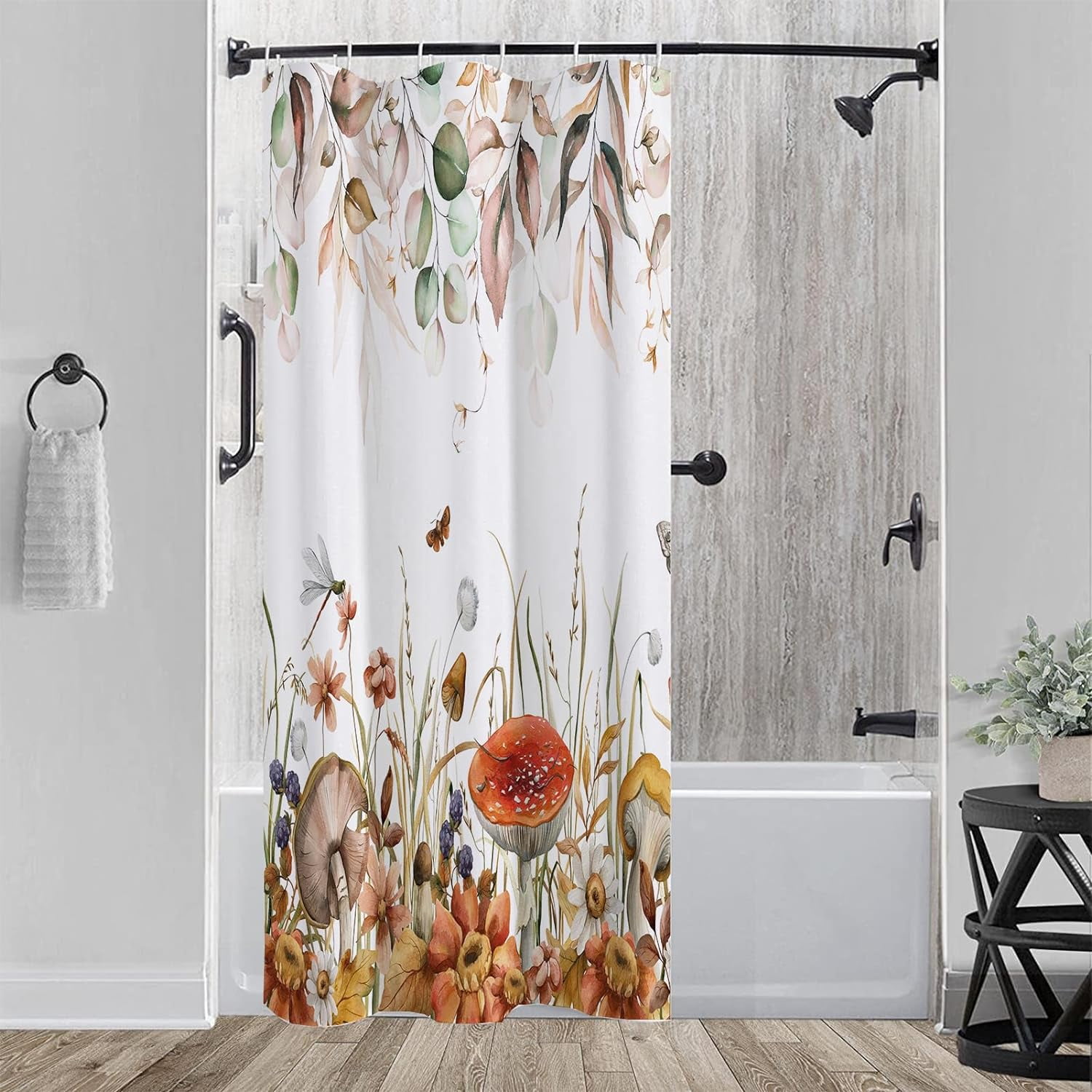 Stall 36"x72" Cute Mushroom Shower Curtain Set with Hooks, Eucalyptus
