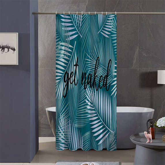 Stall 36"x72" Green and White Shower Curtain Set with Hooks,Get Naked Bathroom Curtain Abstract Banana Leaves Fabric Waterproof Bath Curtain Machine Washable