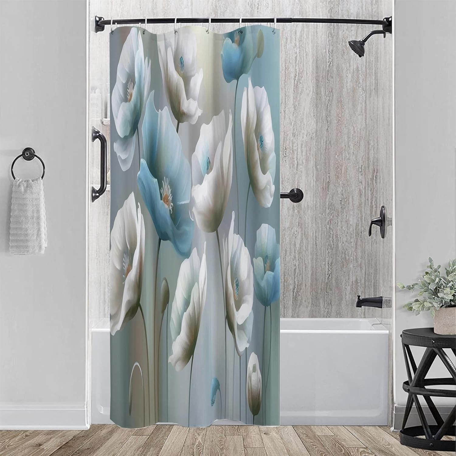 Stall 36"x72"Light Blue and White Shower Curtain Set with Hooks ...