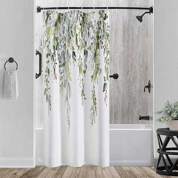 Stall 36"x72"Sage Green Eucalyptus Shower Curtain Set with Hooks,Watercolor Plant Leaves with Floral Bathroom Curtain,Modern Minimalist Waterproof Bath Curtains for Bathroom Decor