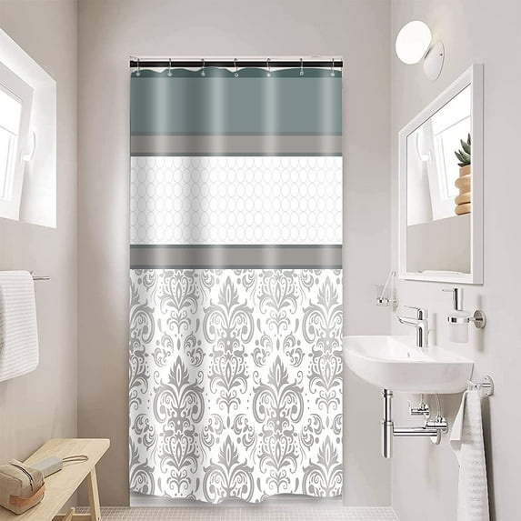 Stall 36x72 Bobo Farmhouse Shower Curtain Set Grey White Moroccan Bath Curtain Paisley Floral Washable Water Repellent Fabric Bathroom Curtain for Home Bathtubs Decoration with Hooks