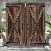 Stall Barn Door Bathroom Shower Curtain 36W by 72H Inch Wooden Wood Half Small Rustic Farmhouse Camper RV Polyester Fabric 12 Plastic Hooks Waterproof Decor