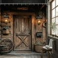 thumbnail image 1 of Stall Barn Door Bathroom Shower Curtain 36W by 72H Inch Wooden Wood Half Small Rustic Farmhouse Camper RV Polyester Fabric 12 Plastic Hooks Waterproof Decor, 1 of 5