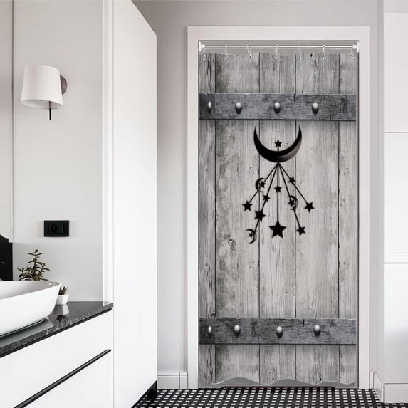 Stall Barn Door Shower Curtain Set 36Wx71H Inches Half Small Tiny Rustic Wooden Wood Farmhouse Country RV Camper Polyester Bathroom Curtain with 12 Hooks