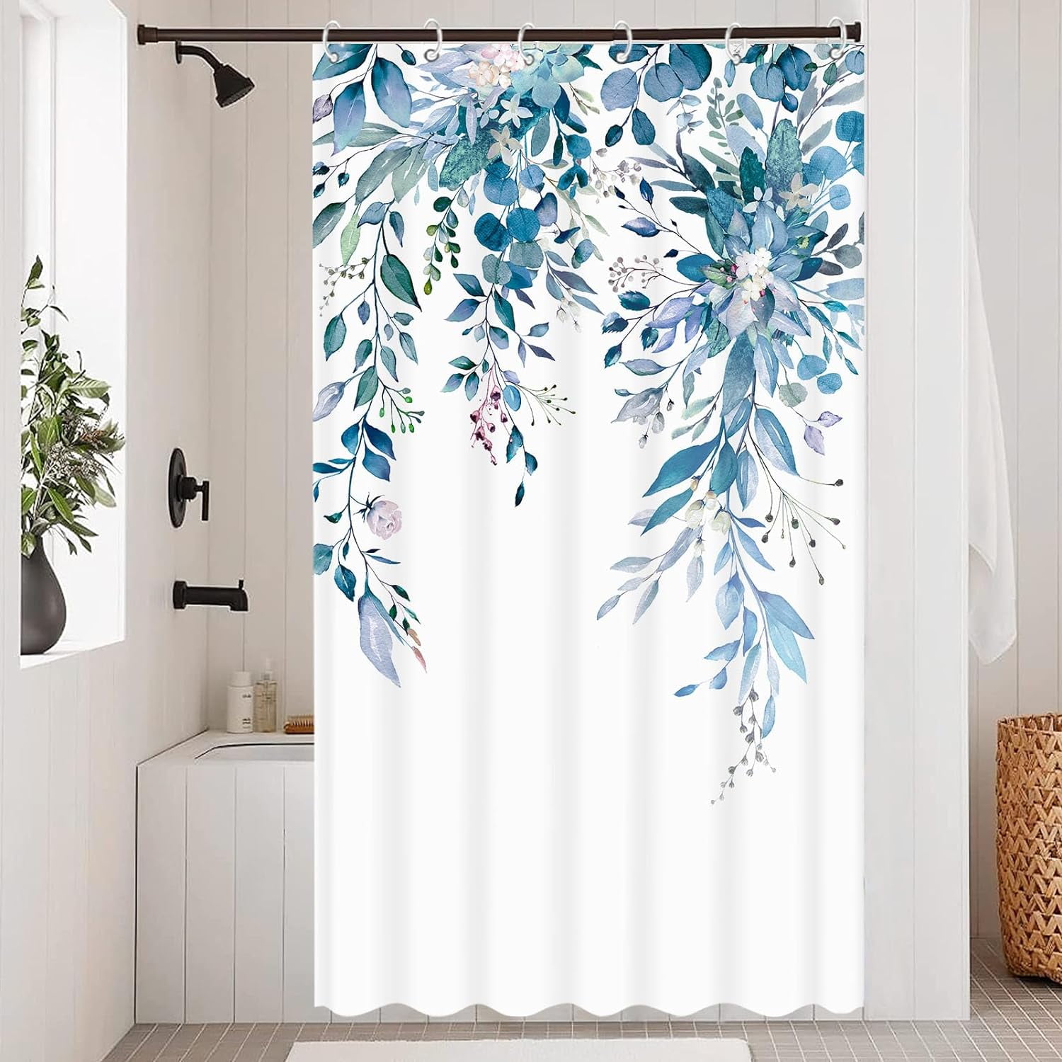 Stall Blue Eucalyptus Shower Curtain Watercolor Floral Plant Leaf Shower Curtains for Bathroom Botanical Flower Waterproof Fabric Bath Curtain Decor (Blue, 36'''' x 72'''')