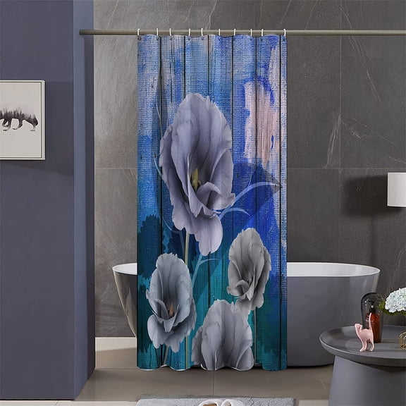Stall Blue Rustic Shower Curtain,36x72 inch RV Bathroom Shower Curtains Set with Hooks,3D Floral Bath Curtain,Waterproof Fabric