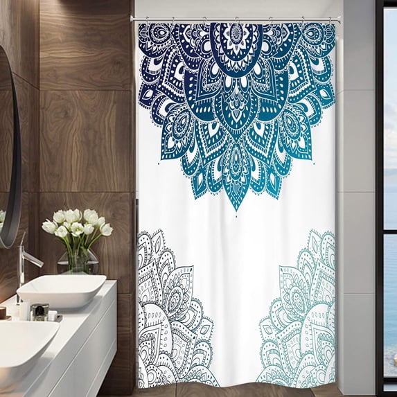 Stall Boho Paisley Shower Curtain 36Wx72H Inch Floral India Bohemian Mandala Blue White Flower Bathroom Decor Fabric for Bathtub 7 Pack Plastic Shower Hooks WW-KTHA