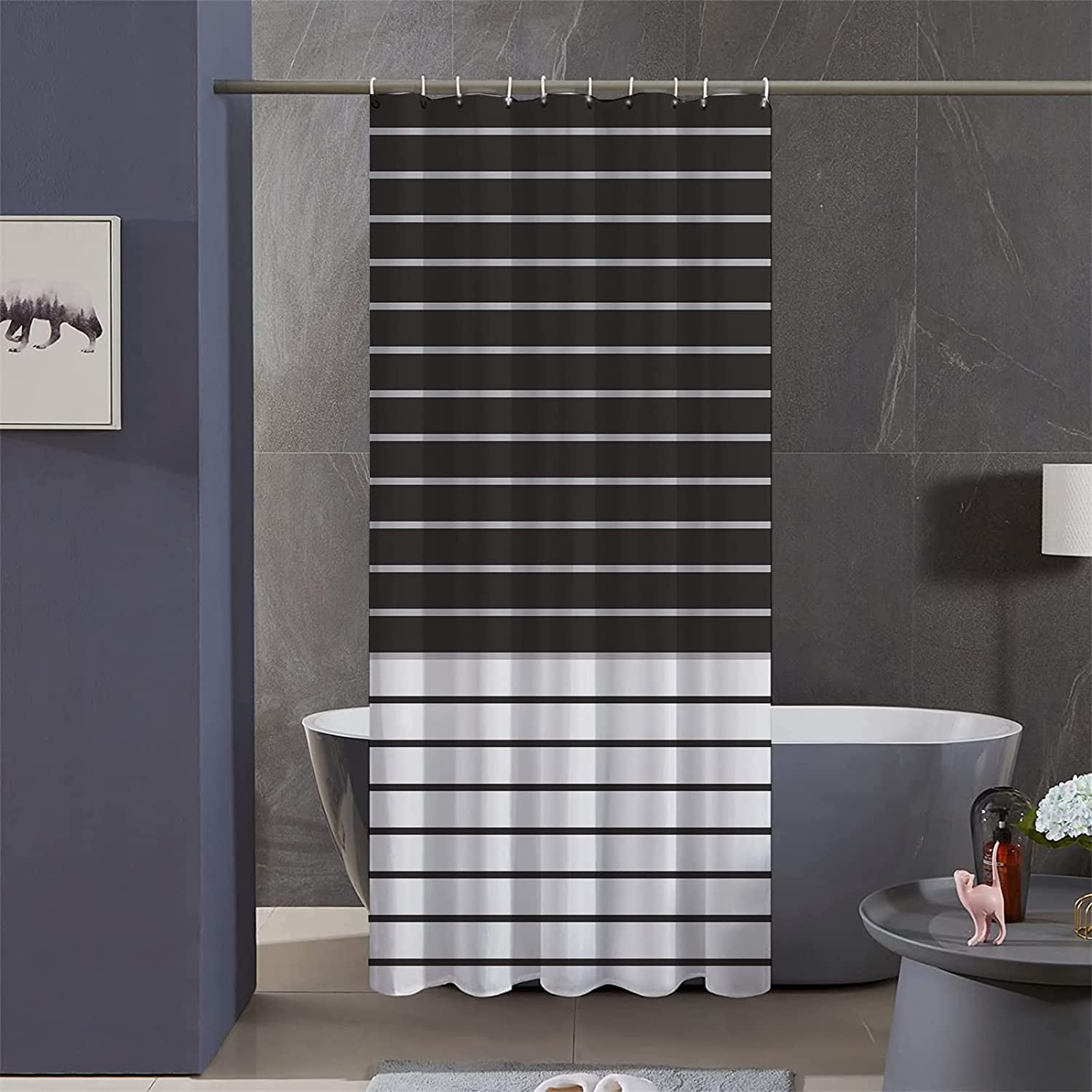 Stall Fabric Shower Curtain 36Wx72H inch,RV Black and White Striped Bathroom Shower Curtains,T ü rkiye Stripe Modern Farmhouse Bath Curtain with Hooks, Waterproof Fabric